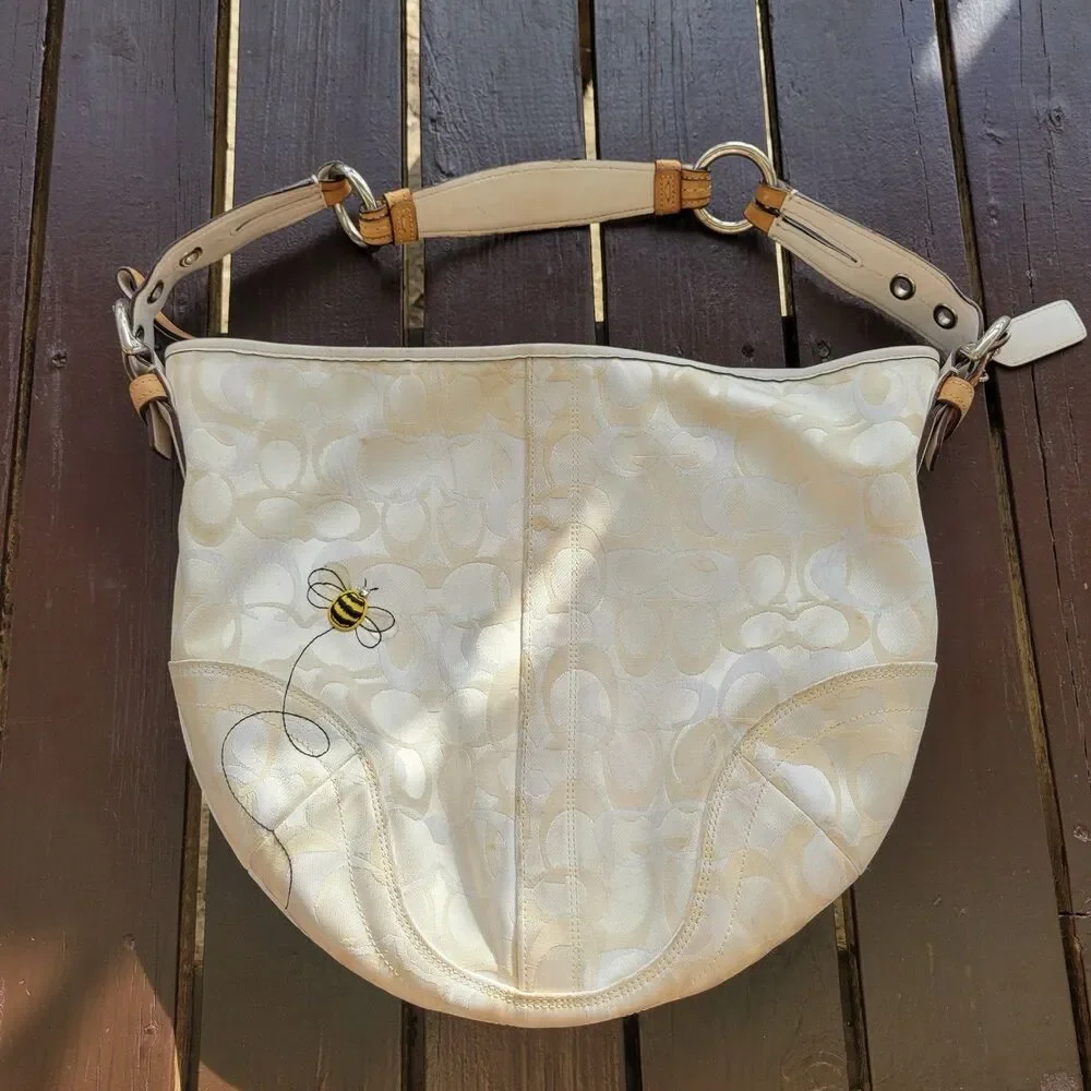 RARE Coach Y2K Optic White Signature C Bumble Bee Small Hobo Bag 5065